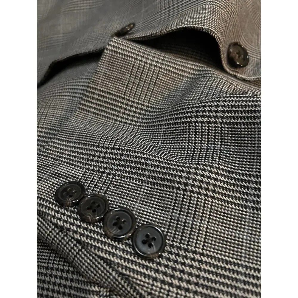 Lauren Ralph Lauren Silk Wool Glen Plaid Blazer 40R — Gray Check Two-Button